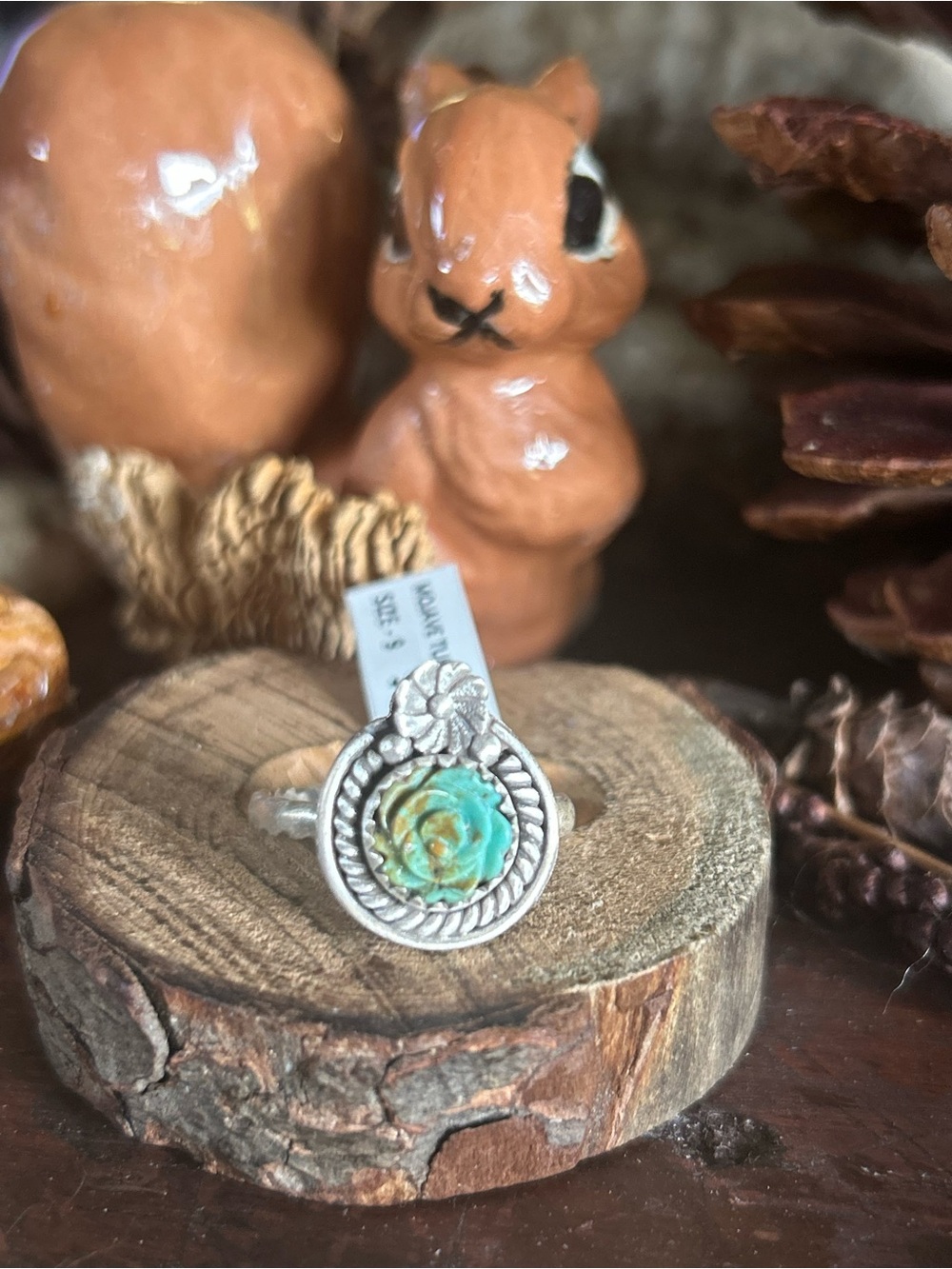 925 Sterling Mojave turquoise carved rose ring
